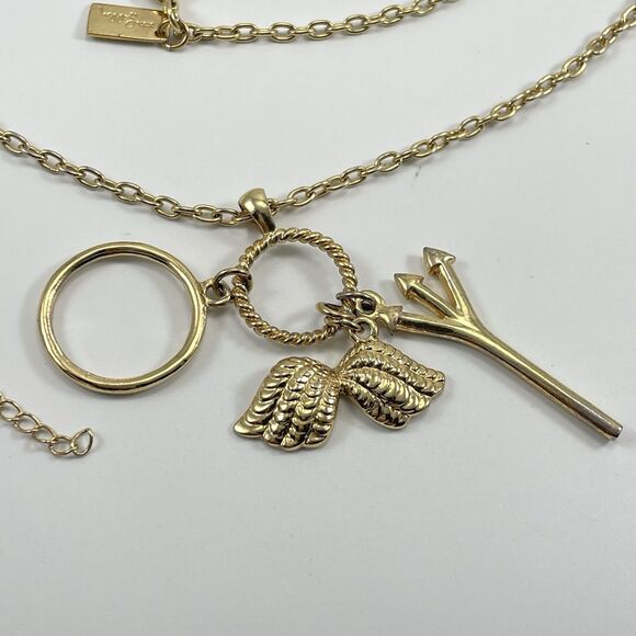 Lilly Pulitzer XX Lilly Necklace Long Gold Tone Chain Devil Angle Charm Boho - Picture 7 of 8